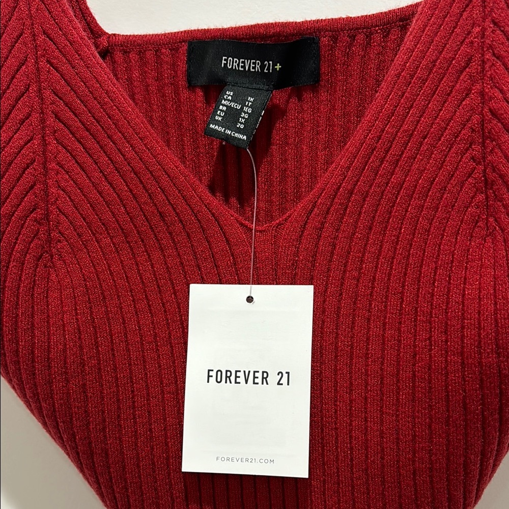 Red Ribbed Knit Women's Top - Picture 2 of 3